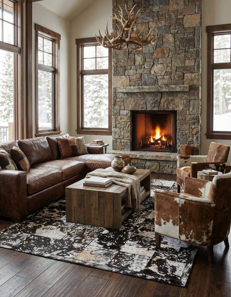 Detail image of 5' 2 x 8' Cowhide Stocks Rug