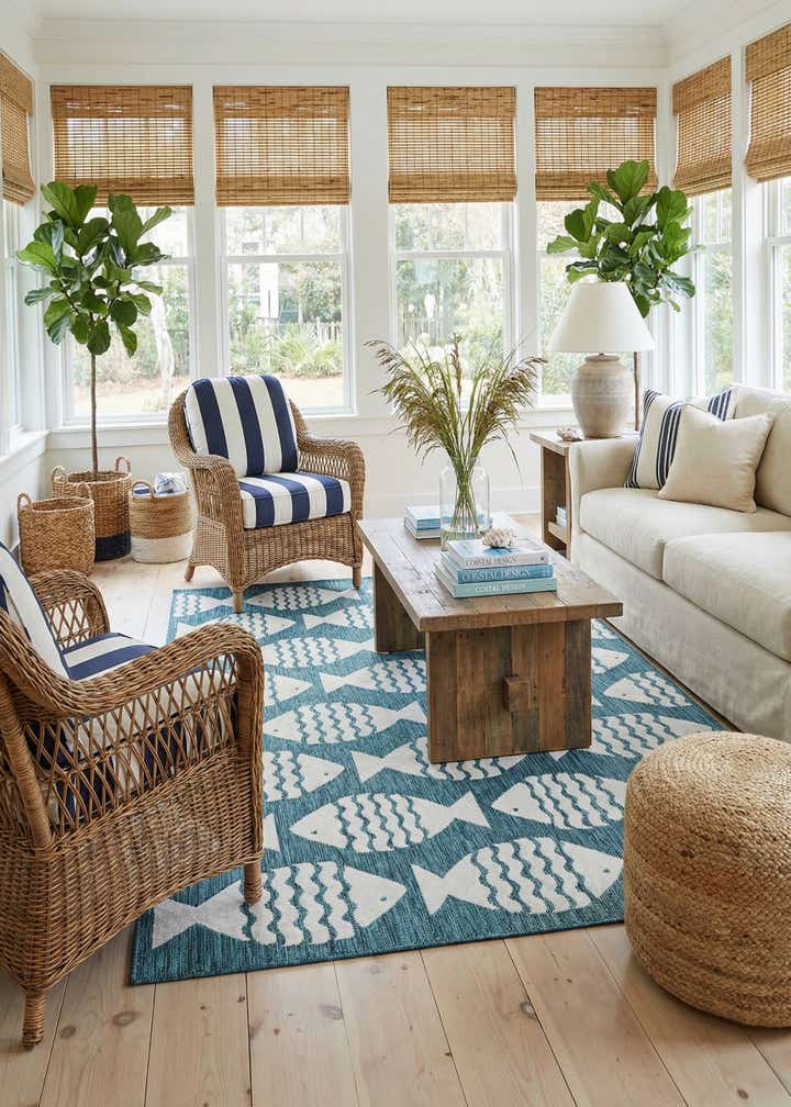 6' 1 x 9' Easy-Clean Coastal Indoor / Outdoor Rug