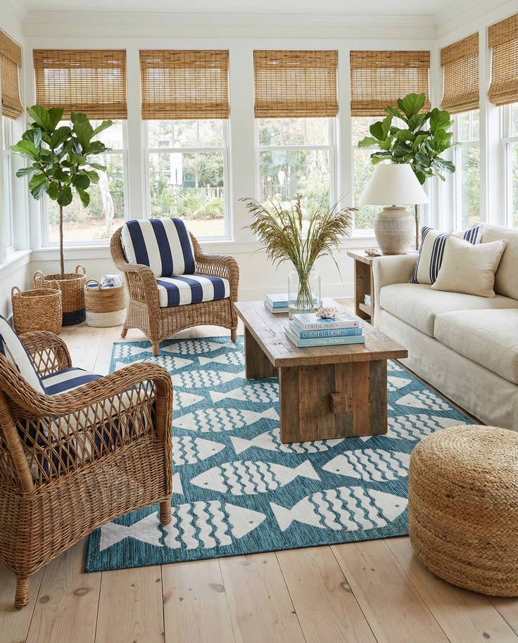 Detail image of 6' 1 x 9' Easy-Clean Coastal Indoor / Outdoor Rug
