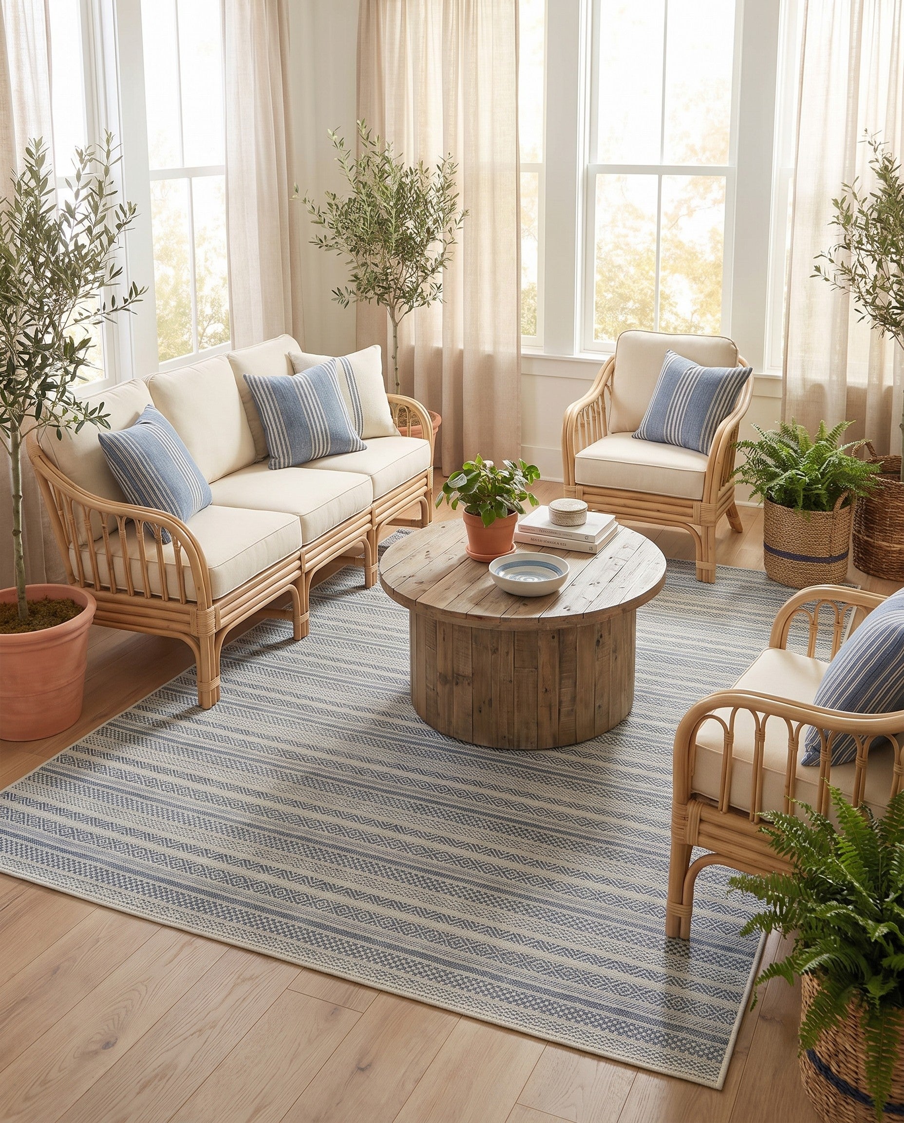 7' 10 x 11' Easy-Clean Striped Indoor / Outdoor Rug
