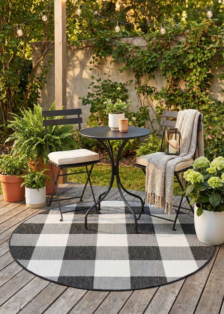 6' x 6' Easy-Clean Checkered Indoor / Outdoor Round Rug