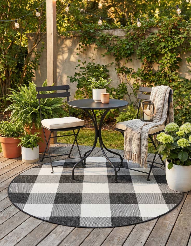Detail image of 6' x 6' Easy-Clean Checkered Indoor / Outdoor Round Rug