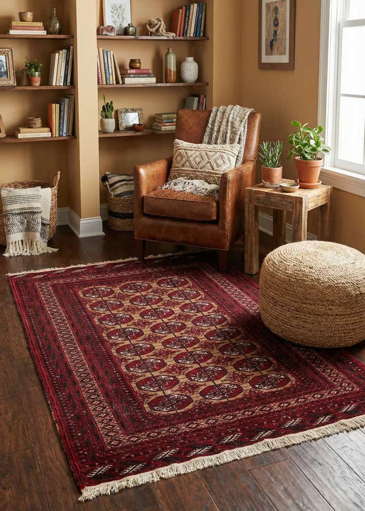 3' 5 x 4' 7 Hand Knotted Torkaman Wool Rug