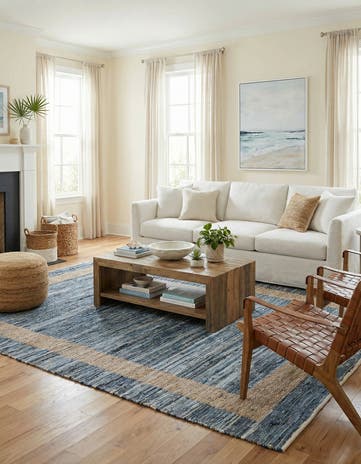 Navy Blue Hand Woven Chindi Jute Rug