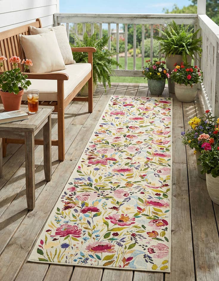 Detail image of 2' 7 x 12' Easy-Clean Botanical Indoor / Outdoor Runner Rug