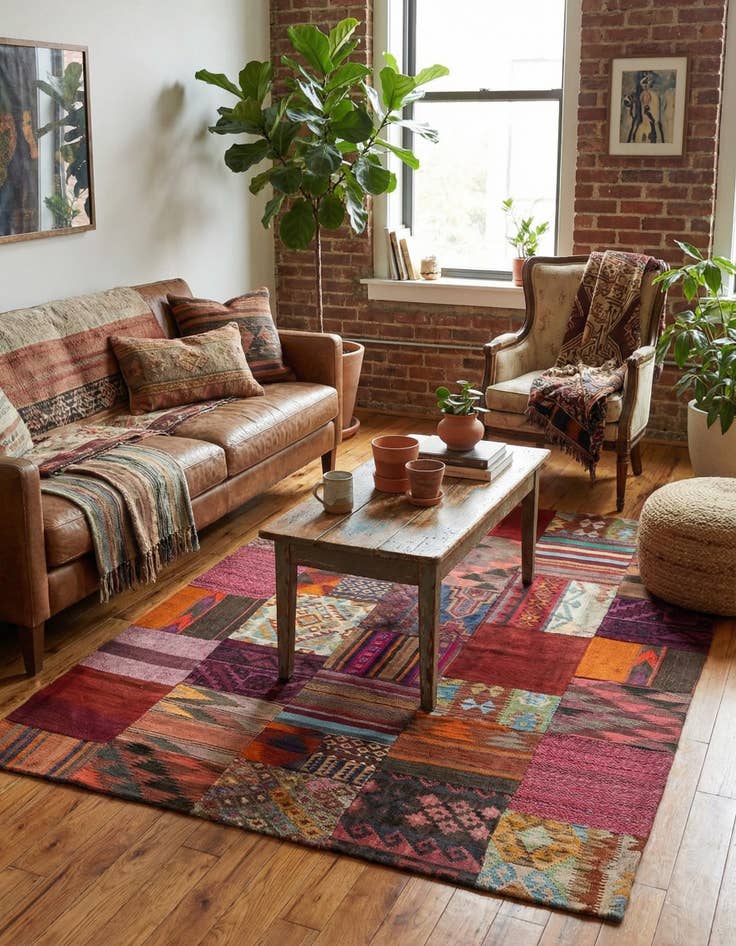 Detail image of 5' 4 x 6' 7  Hand Woven Kilim Patchwork Wool Rug