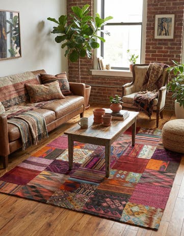 5' 4 x 6' 7 Hand Woven Kilim Patchwork Wool Rug