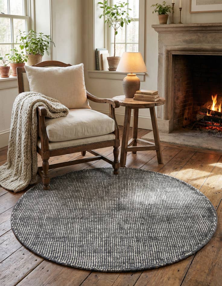 Detail image of  3' 1 x 3' 1  Hand Woven Jill Zarin English Manor Farmhouse Wool Round Rug