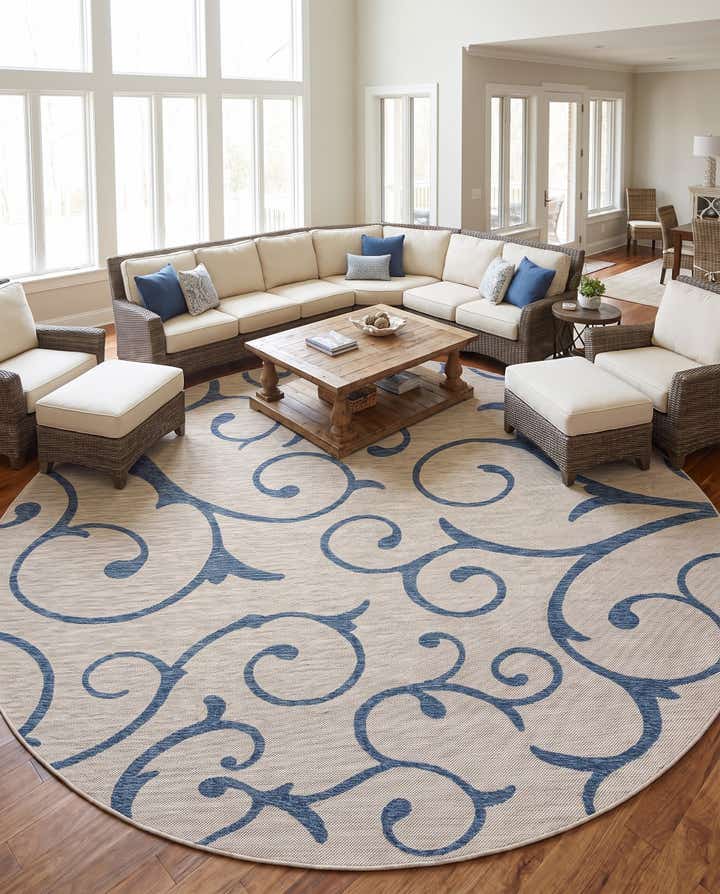 10' 8 x 10' 8 Easy-Clean Botanical Indoor / Outdoor Round Rug