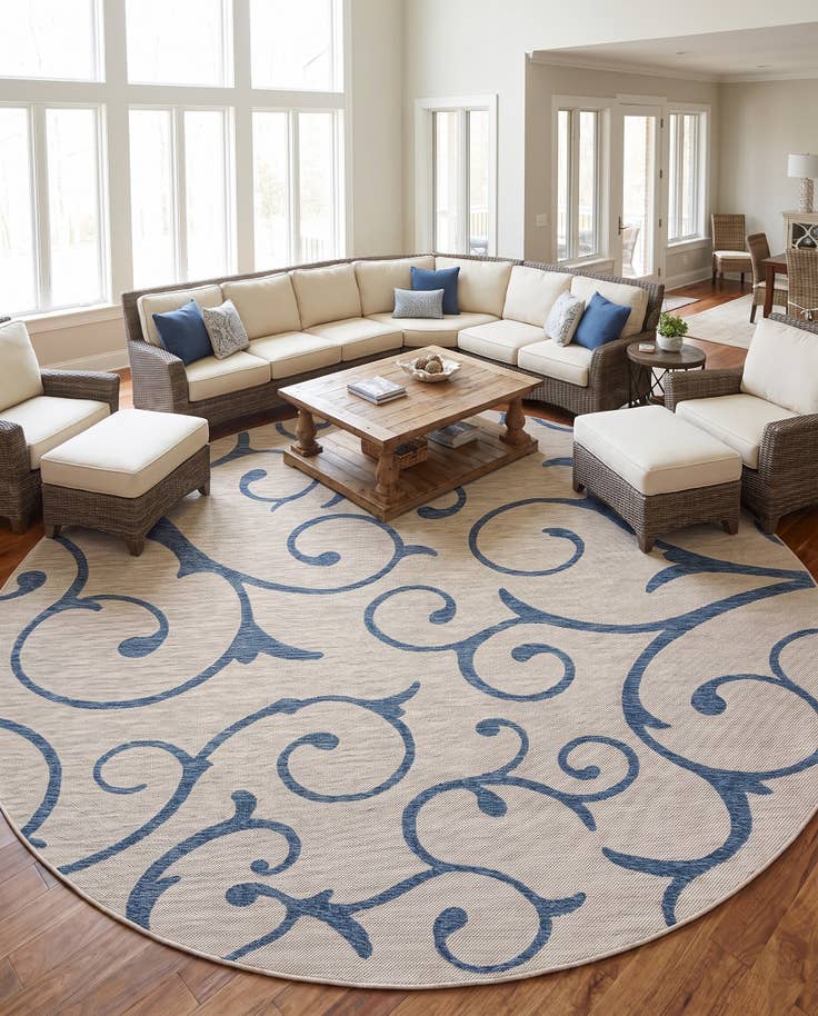 Detail image of 10' 8 x 10' 8 Easy-Clean Botanical Indoor / Outdoor Round Rug