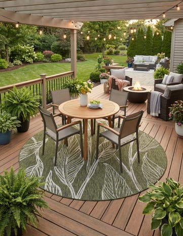 7' 10 x 7' 10 Easy-Clean Botanical Indoor / Outdoor Round Rug