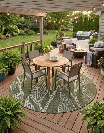 7' 10 x 7' 10 Easy-Clean Botanical Indoor / Outdoor Round Rug