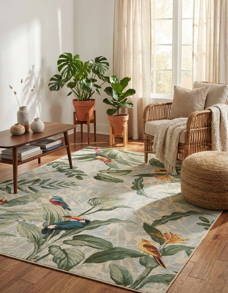 Detail image of 7' x 10'  Washable Botanical Indoor / Outdoor Rug