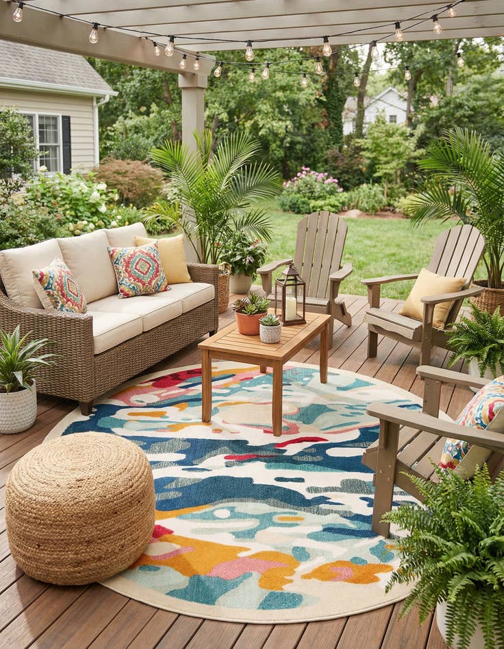 Detail image of 7' 10 x 7' 10  Washable Casablanca Indoor / Outdoor Round Rug