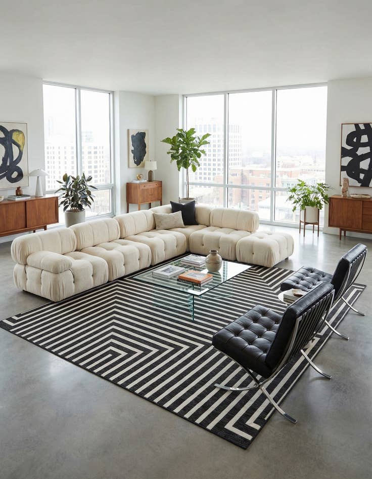 Detail image of 12' x 12' Easy-Clean Modern Indoor / Outdoor Square Rug