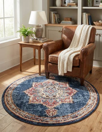 Dark Blue Eden Round Rug