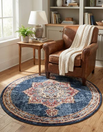 Dark Blue Eden Round Rug