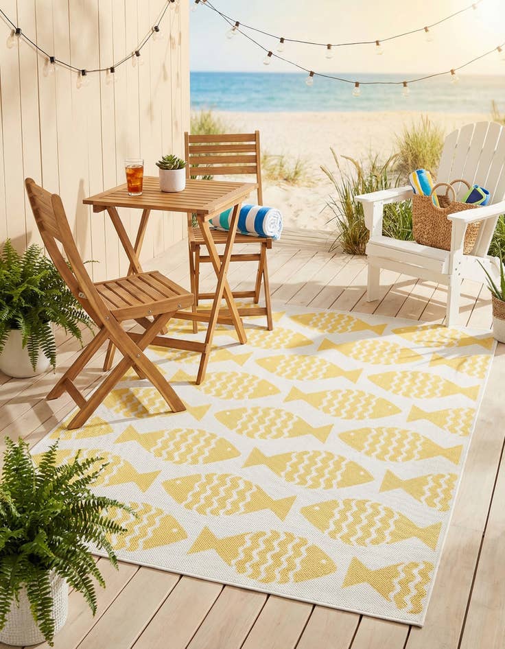 Detail image of  4' 1 x 6' 1  Washable Coastal Indoor / Outdoor Rug