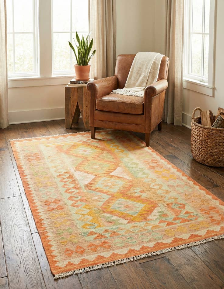 Detail image of  3' x 5'  Hand Woven Kilim Waziri Wool Rug