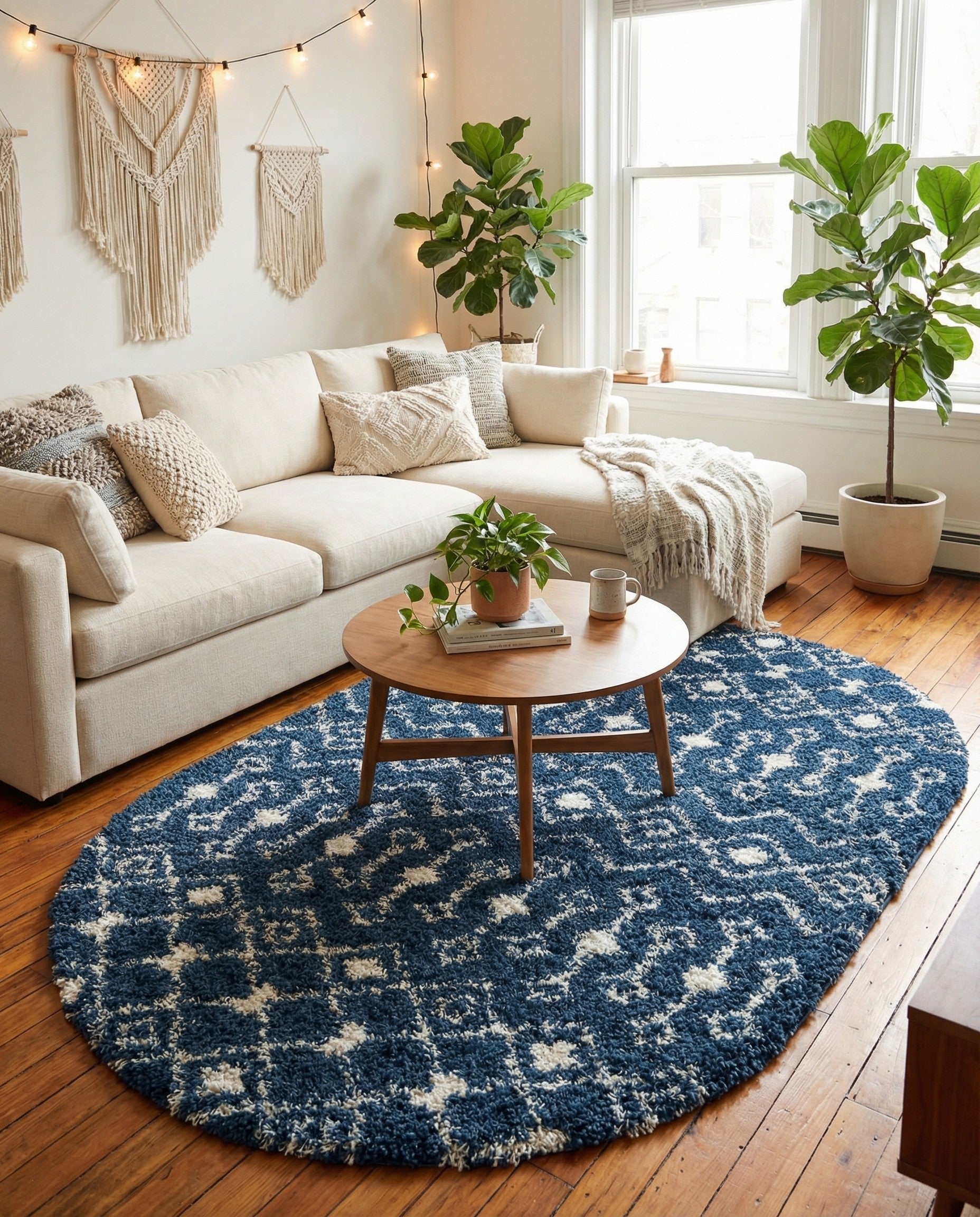  6' x 9' Moroccan Trellis Shag Oval Rug