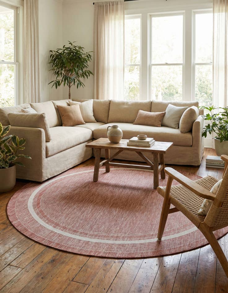 Detail image of 7' 10 x 7' 10  Washable Border Indoor / Outdoor Round Rug