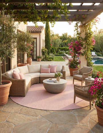 Whisper Pink Easy-Clean Solid Indoor / Outdoor Round Rug