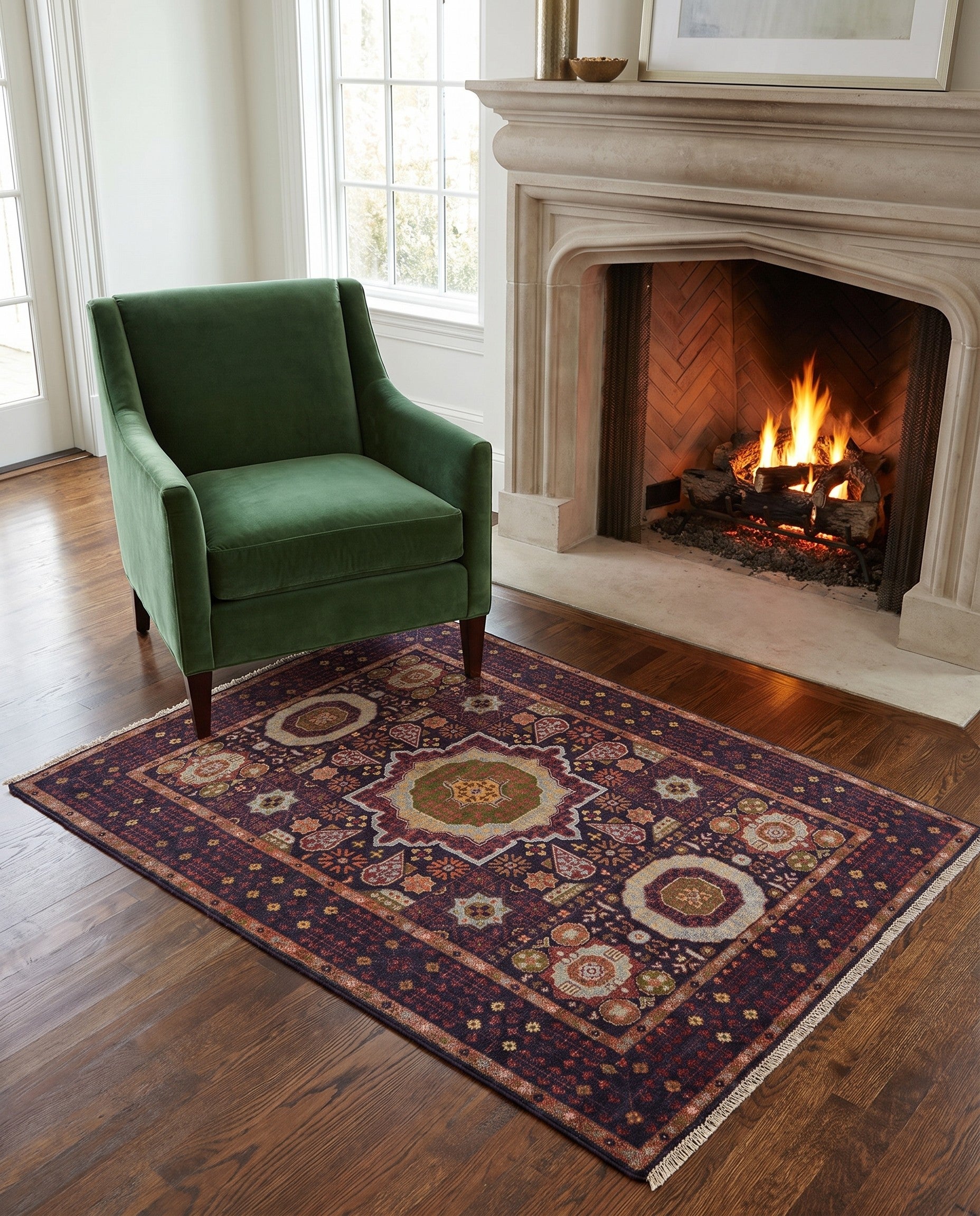 3' 4 x 4' 11 Hand Knotted Mamluk Ziegler Rug