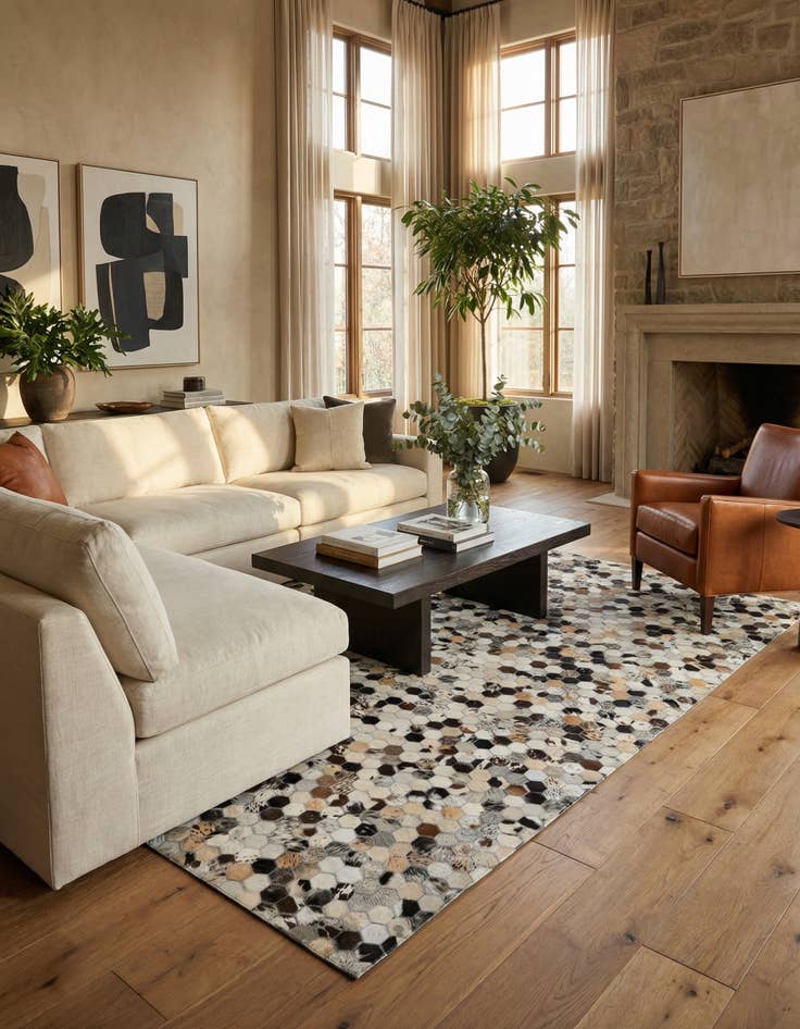 Detail image of  5' 1 x 7' 10 Cowhide Leather Rug