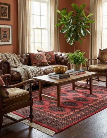 4' 2 x 6' 3 Hand Knotted Torkaman Persian Wool Rug