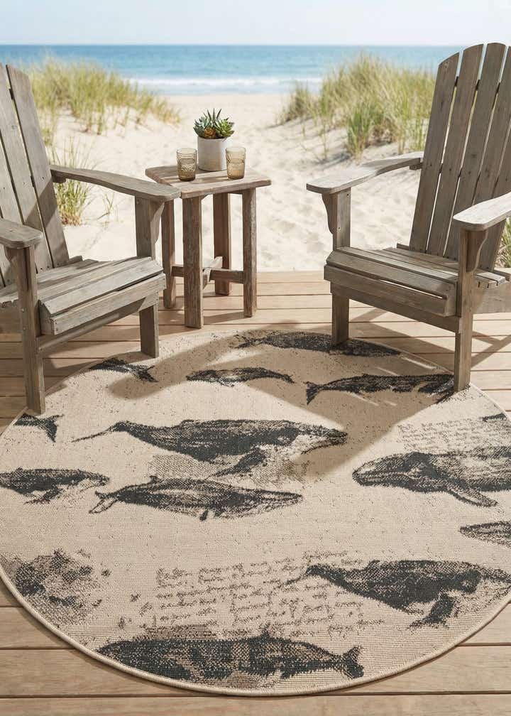 4' x 4' Easy-Clean Coastal Indoor / Outdoor Round Rug