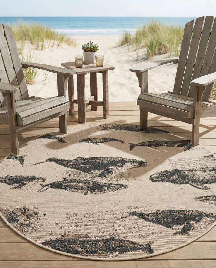 4' x 4' Easy-Clean Coastal Indoor / Outdoor Round Rug