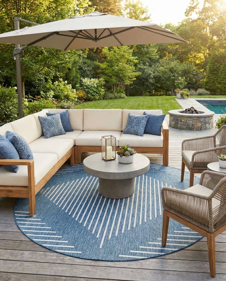 Detail image of 10' 8 x 10' 8 Easy-Clean Modern Indoor / Outdoor Round Rug