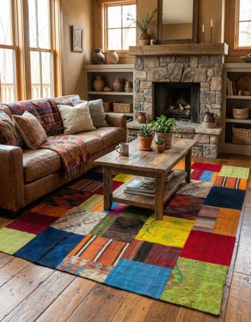 5' 4 x 7' 9 Hand Woven Kilim Patchwork Wool Rug