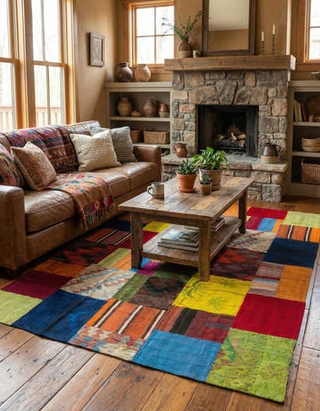 5' 4 x 7' 9 Hand Woven Kilim Patchwork Wool Rug
