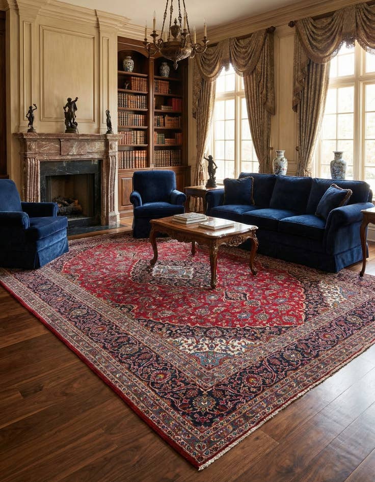 Detail image of 9' 9 x 13'  Hand Knotted Kashan Persian Wool Rug