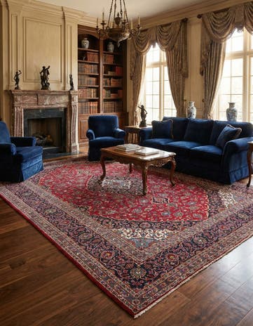 9' 9 x 13' Hand Knotted Kashan Persian Wool Rug