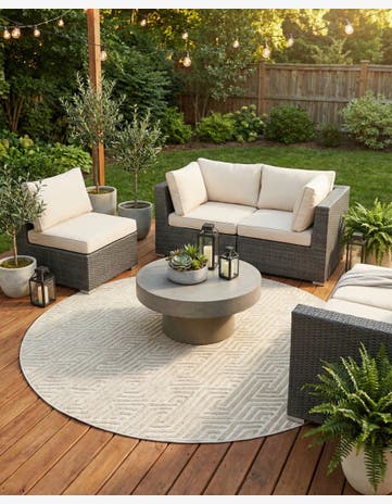 Beige Easy-Clean Sabrina Soto Hudson Indoor / Outdoor Round Rug