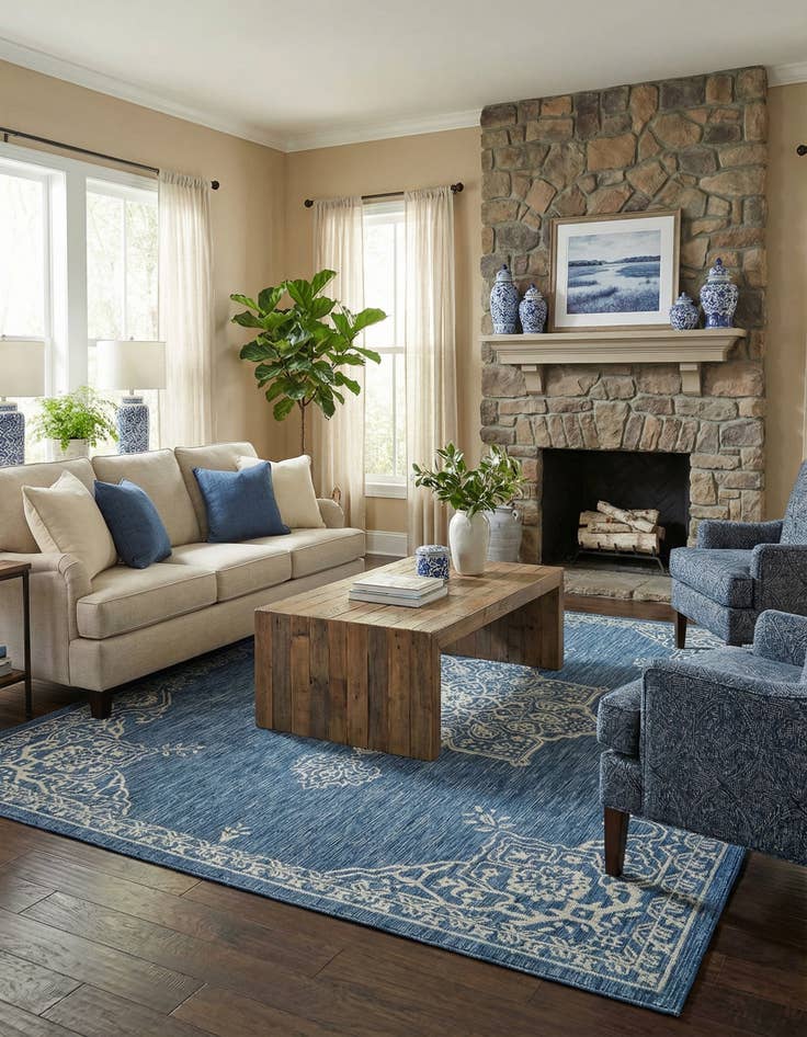 Detail image of 7' 10 x 10'  Washable Traditional Indoor / Outdoor Rug