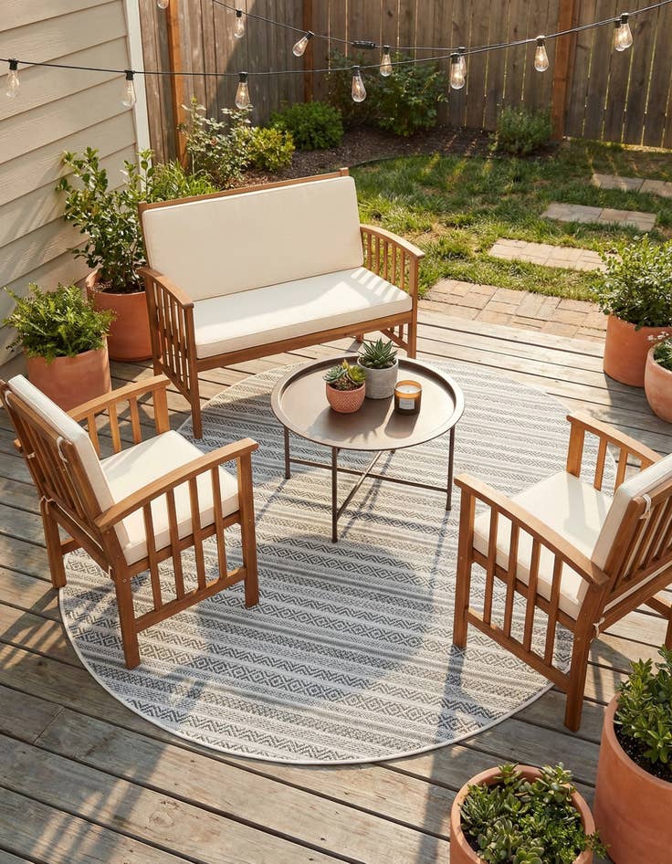 Detail image of 5' 3 x 8'  Washable Striped Indoor / Outdoor Oval Rug