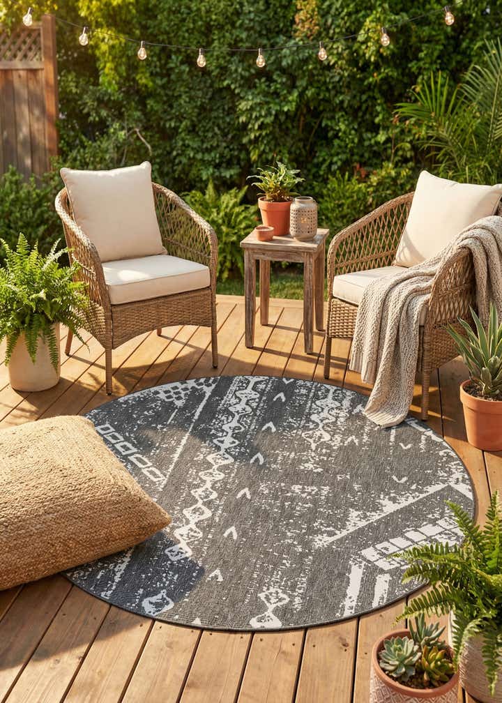 7' 10 x 7' 10 Easy-Clean Bohemian Indoor / Outdoor Round Rug