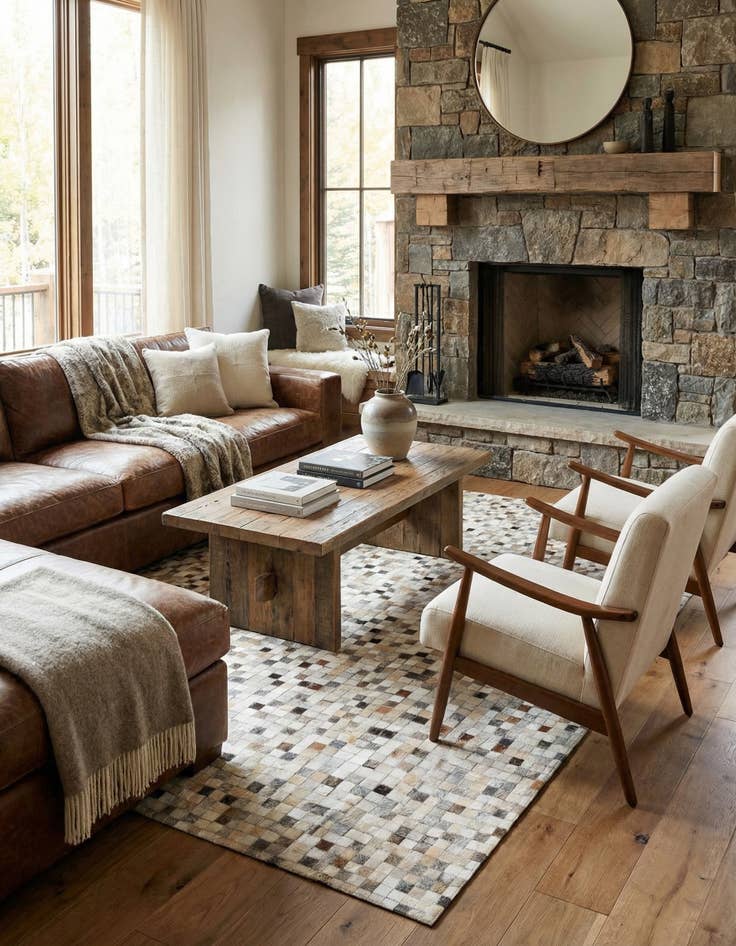 Detail image of 5' 2 x 7' 10 Cowhide Leather Rug