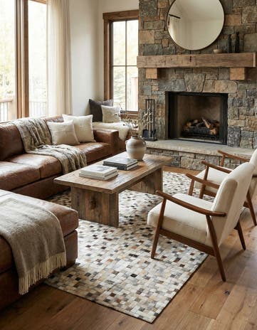 5' 2 x 7' 10 Cowhide Leather Rug
