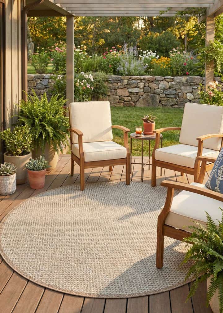 5' x 5' Easy-Clean Border Indoor / Outdoor Round Rug