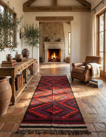4' 5 x 11' 9 Hand Woven Kilim Fars Wool Runner Rug
