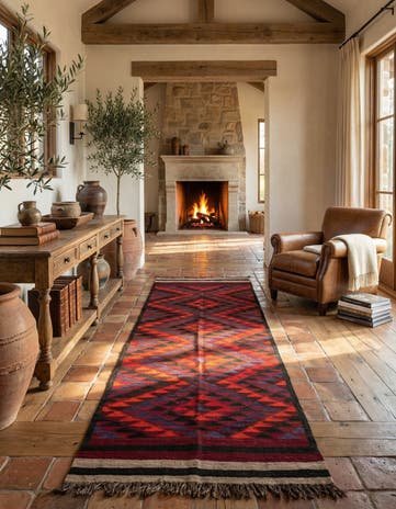 4' 5 x 11' 9 Hand Woven Kilim Fars Wool Runner Rug