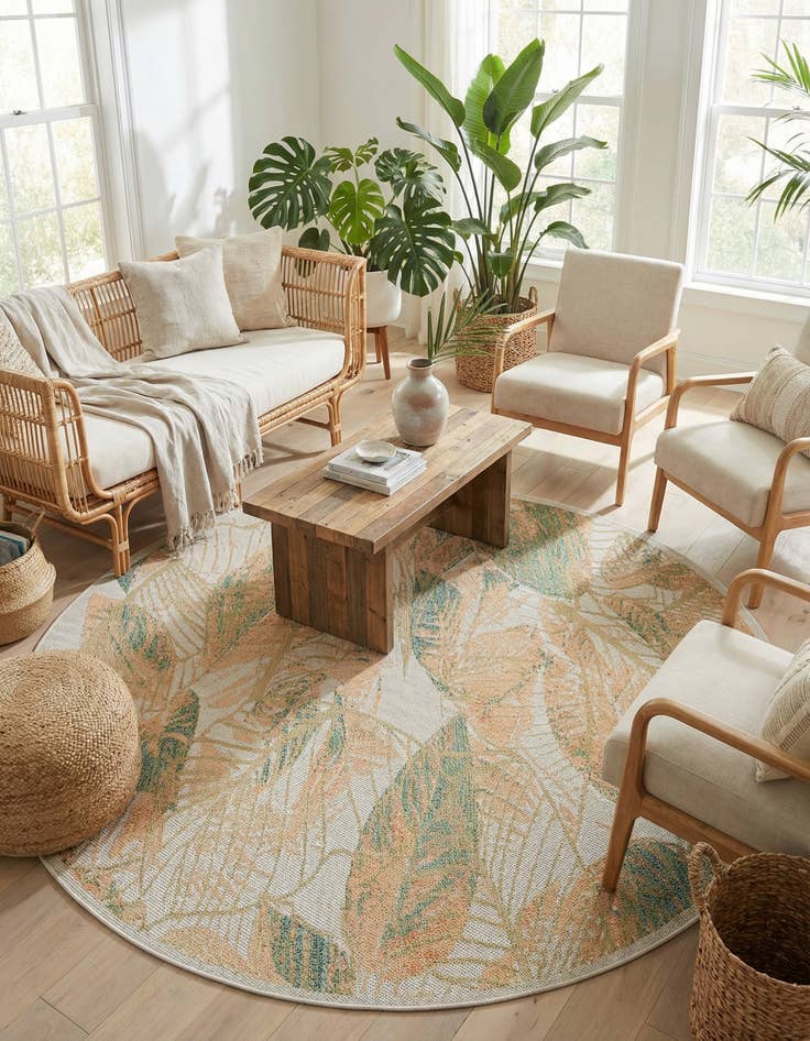 Detail image of 7' 10 x 7' 10  Washable Baja Indoor / Outdoor Round Rug