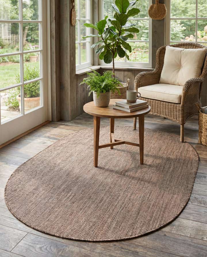 4' 1 x 6' 1 Easy-Clean Solid Indoor / Outdoor Oval Rug
