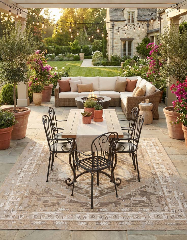 Detail image of 13' x 13'  Washable Traditional Indoor / Outdoor Square Rug