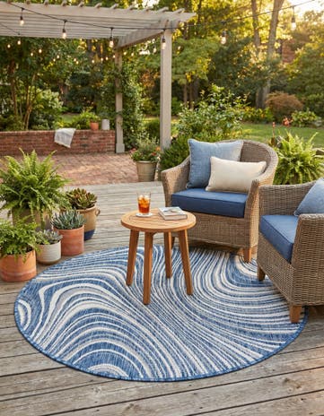 Blue Easy-Clean Modern Indoor / Outdoor Round Rug