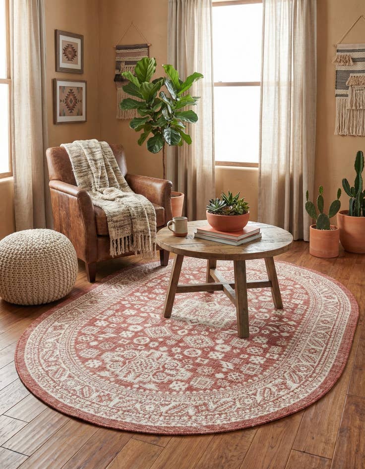 Detail image of 5' 3 x 8'  Washable Aztec Indoor / Outdoor Oval Rug